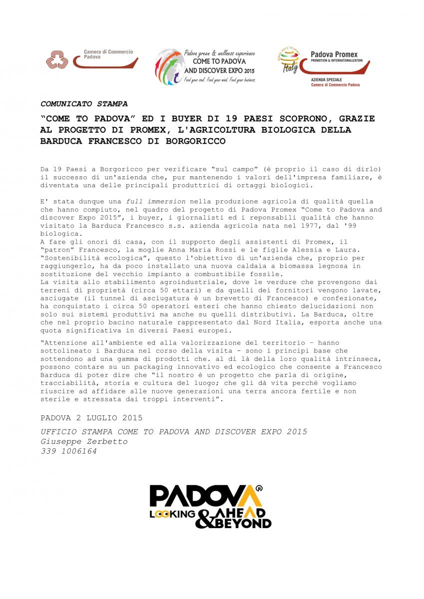 Comunicato stampa padova promex - Barduca